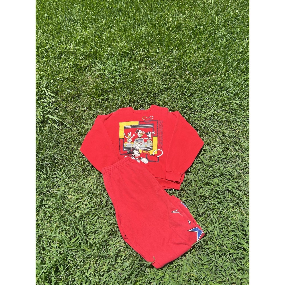 Vintage 90's Mickey Unlimited Adult XL Crewneck Sweater Olympics Red Disney Set